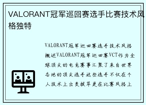 VALORANT冠军巡回赛选手比赛技术风格独特