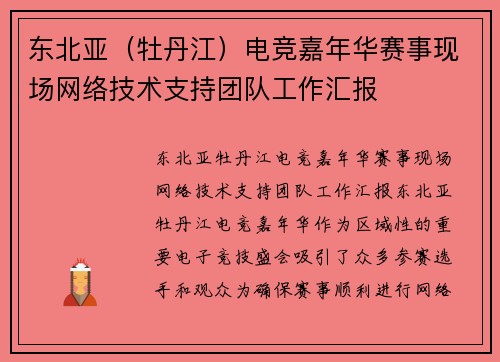 东北亚（牡丹江）电竞嘉年华赛事现场网络技术支持团队工作汇报