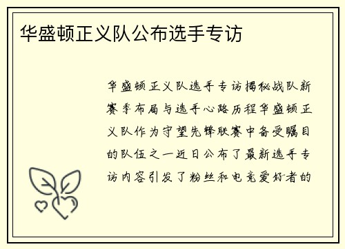 华盛顿正义队公布选手专访